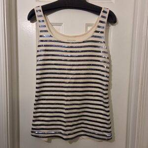 Old Navy: Women's Cream Tank Top With Blue Sequin Stripes.  Size XL.
